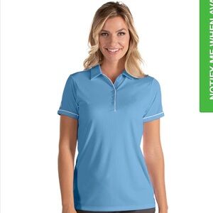 Antigua Womens top polo Columbia Blue Solute style sport leisure Med 1/4 button